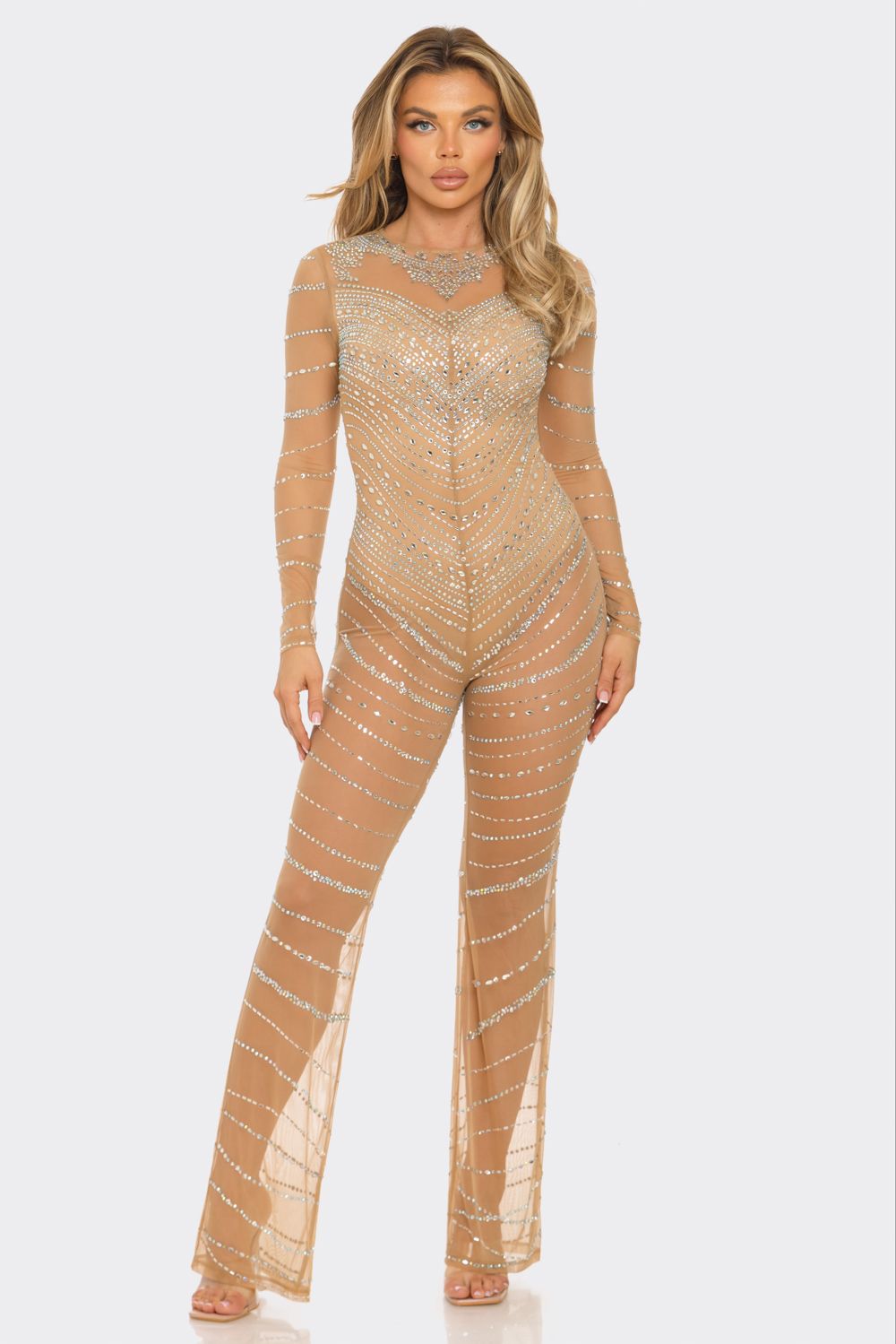 Taylor Rhinestone Jumpsuit - Nude