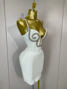 Bianca Bandage Crystal Mini Dress - White