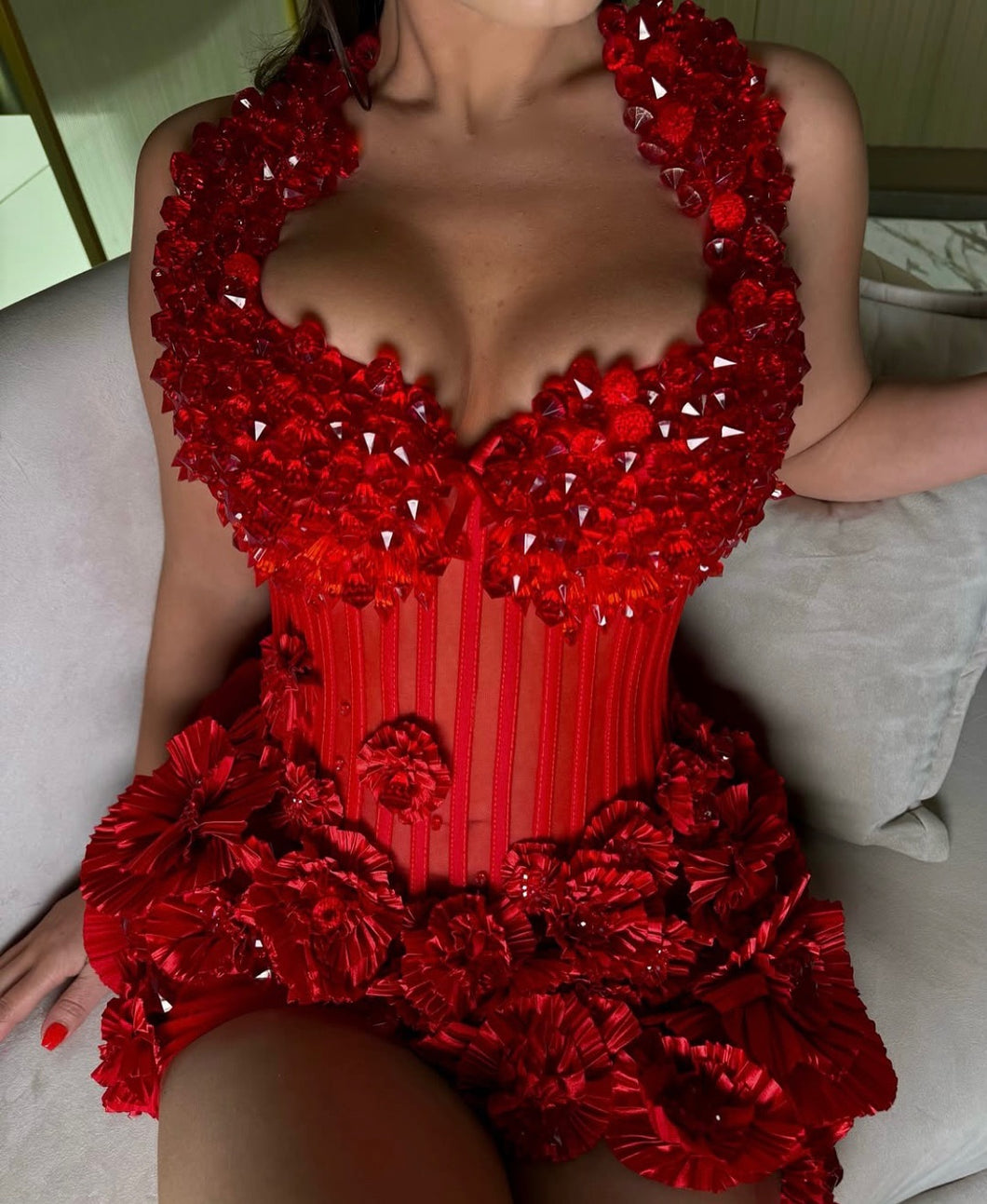 Rosaline Blossom Mini Dress - Red