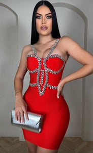Priscilla Diamond Bandage Dress - Red & Black