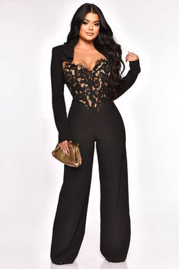 Sophia Blazer & Jumpsuit Set - Black & White