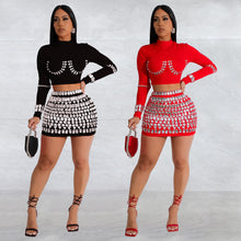 Gisella Bandage Top & Skirt Set - Black & Red