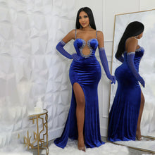 Charlotte Maxi Velvet Dress with Gloves - 3 Colors