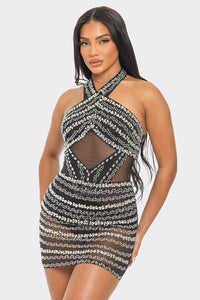 Milly Rhinestone Bodysuit & Skirt Set - Black