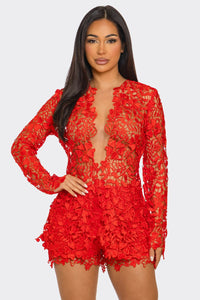 Rosalia Crochet 2pcs Blazer & Short Set - Red