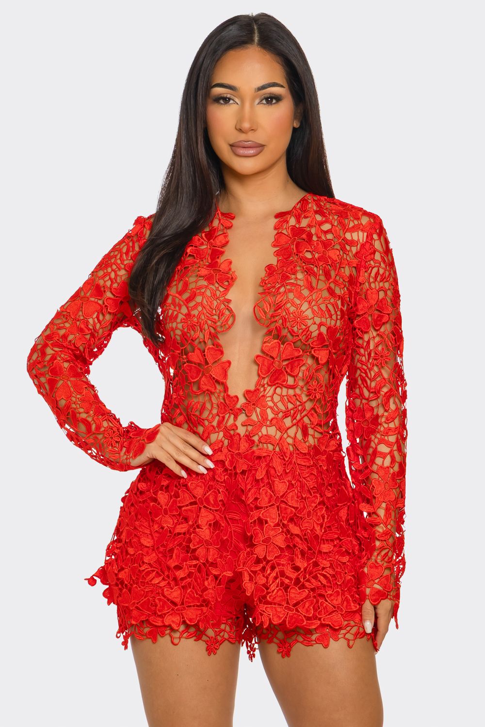 Rosalia Crochet 2pcs Blazer & Short Set - Red