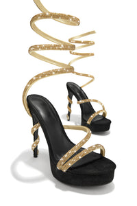 Socialite Platform Rhinestone High Heels - Black/Gold