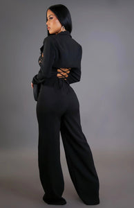 Sophia Blazer & Jumpsuit Set - Black & White