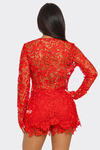 Rosalia Crochet 2pcs Blazer & Short Set - Red
