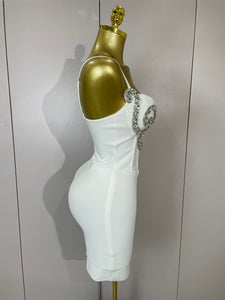 Bianca Bandage Crystal Mini Dress - White