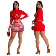 Gisella Bandage Top & Skirt Set - Black & Red