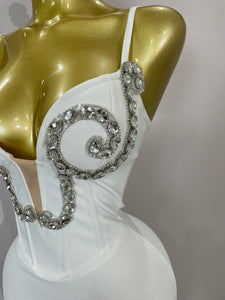 Bianca Bandage Crystal Mini Dress - White