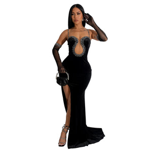 Charlotte Maxi Velvet Dress with Gloves - 3 Colors