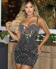 Madonna Rhinestone Mini Dress - Black & Nude