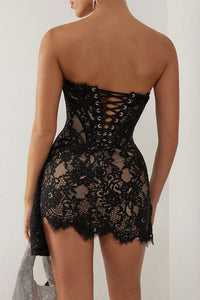 Valery Lace Coquette Mini Dress - Black