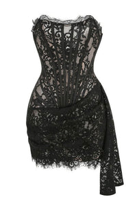 Valery Lace Coquette Mini Dress - Black