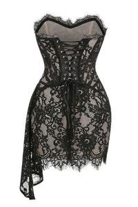 Valery Lace Coquette Mini Dress - Black