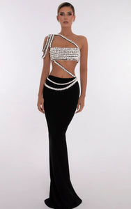 Mabelle Diamante Chain Skirt & Top Set - Black & White