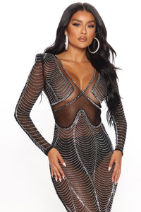 Marilyn Rhinestone Black Long Gown