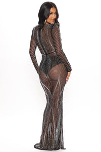 Marilyn Rhinestone Black Long Gown