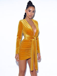 Golden Goddess Ruched Mini Dress