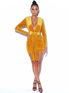 Golden Goddess Ruched Mini Dress