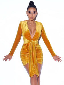 Golden Goddess Ruched Mini Dress