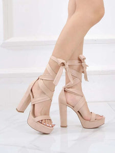 Aitana Lace Up Platform Heels - Nude