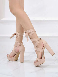 Aitana Lace Up Platform Heels - Nude