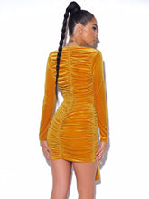 Golden Goddess Ruched Mini Dress