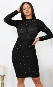 Charlotte Black Bandage Stud Dress