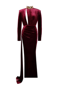 Zenaida Cutout Velvet Gown - Burgundy