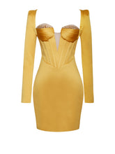 Camila Gold Satin Corset Dress With Crystals