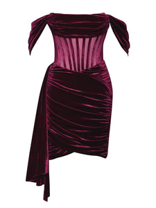 Irisa Burgundy Off Shoulder Corset Dress