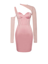 Everlee Blush Mesh Sleeve Satin Corset Dress