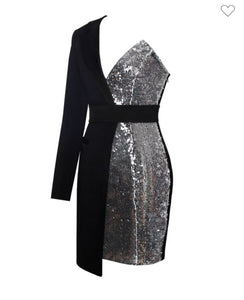 Silver Night Sequin Tuxedo Blazer Dress