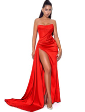 Holly Red Corset Satin Gown - Red