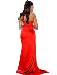 Holly Red Corset Satin Gown - Red