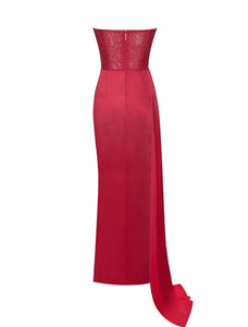 Holly Red Corset Satin Gown - Red