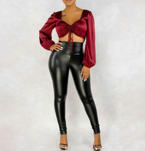 Kate Faux Shinny Leather Black Leggings