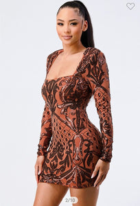 Roxanna Sequin Long Sleeve Dress - Cappuccino