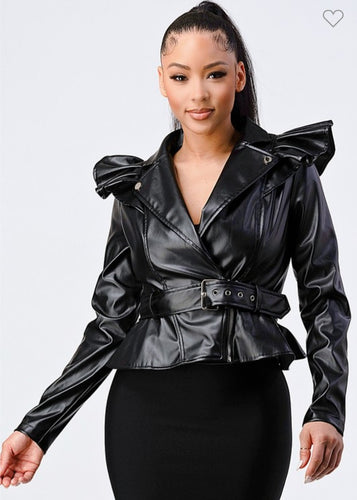 Zoe Faux Leather Jacket With Belt