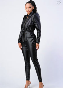 Jake Super Stretch Faux Leather Jumpsuit - Black