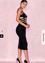 Gia Belted Black Bandage Midi Dress