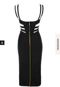 Gia Belted Black Bandage Midi Dress