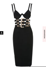 Gia Belted Black Bandage Midi Dress