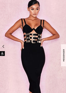 Gia Belted Black Bandage Midi Dress