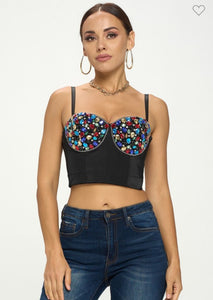 Sapphire Multi Gems Embellished Bustier Top