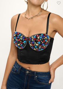 Sapphire Multi Gems Embellished Bustier Top