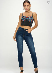 Sapphire Multi Gems Embellished Bustier Top